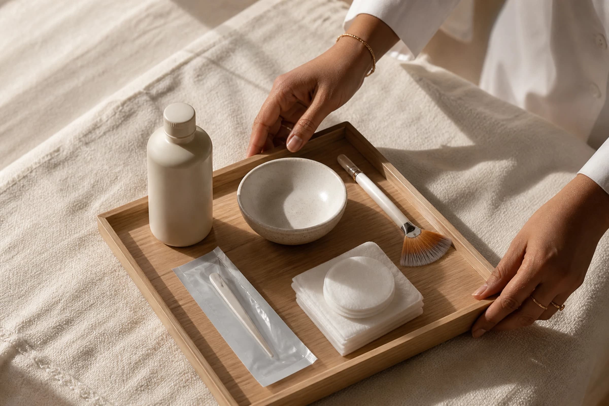A clean tray, laid out before the doctor begins